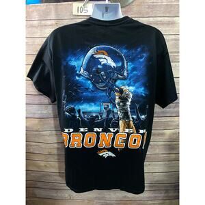 Vtg Y2K 2001 Denver Broncos NFL Black T-Shirt Tee XL Lighting Majestic